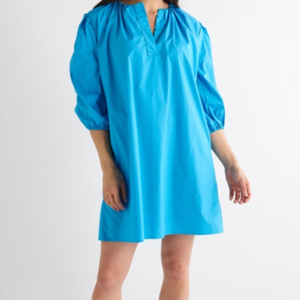 Caryn Lawn Women's Vibrant Blue Dress with Puff Sleeves